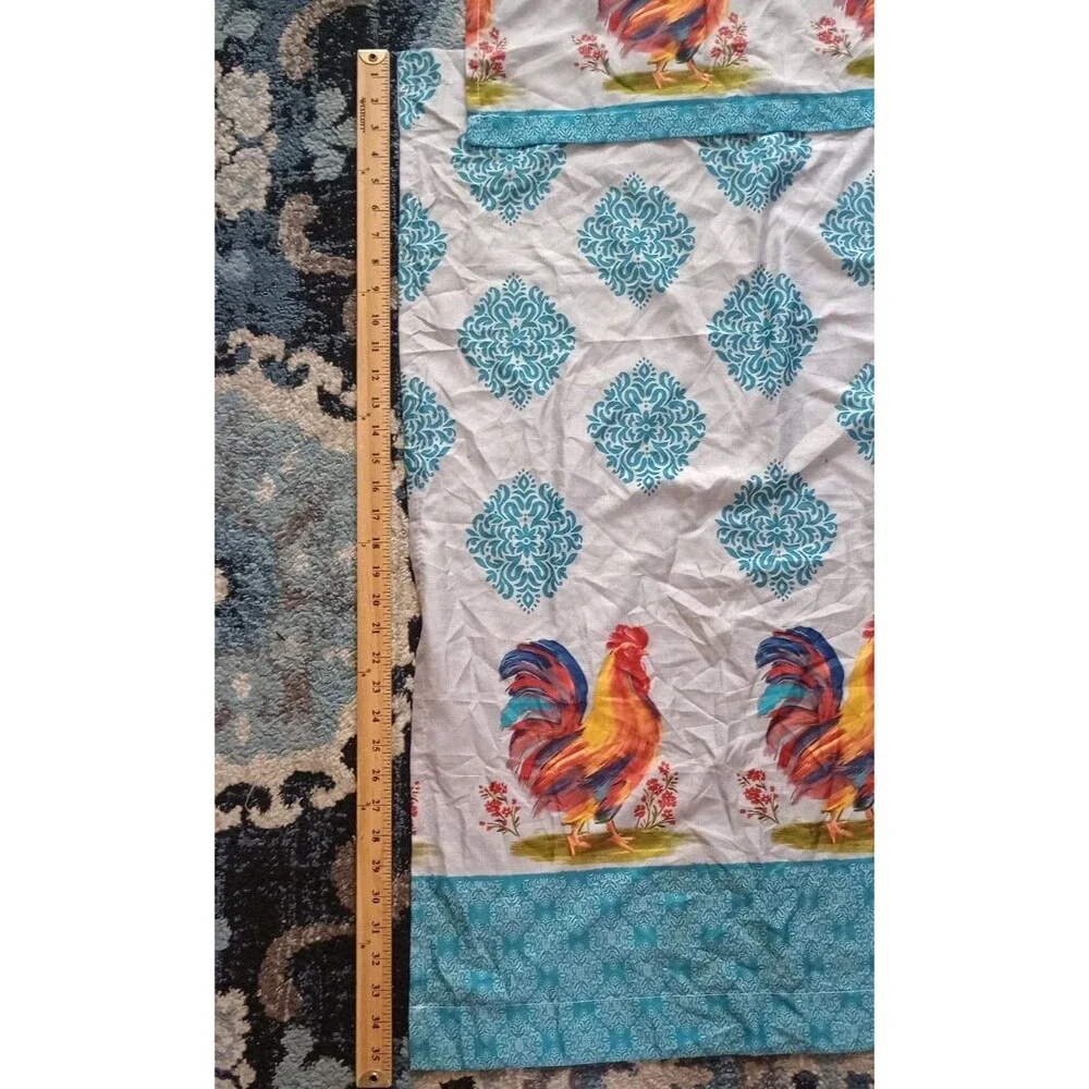 3 pc Curtains Set: 2 Tiers & Valance COUNTRY ROOSTERS Farmhouse Kitchen Boho
